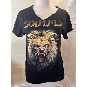 Soulfly Max Cavalera XXX Lion T-Shirt Men's M Altered To V-Neck‎ & Ripped Side
